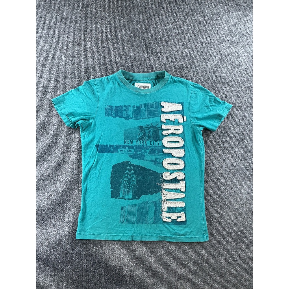 Aeropostale Mens Small Teal Green New York City Graphic T-Shirt Short Sleeve
